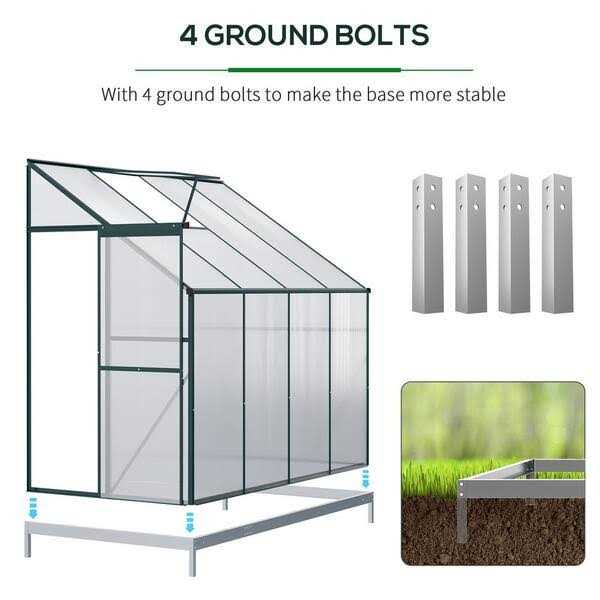 Outsunny Walk-in Garden Greenhouse Aluminum Polycarbonate with Roof Vent for Plants
