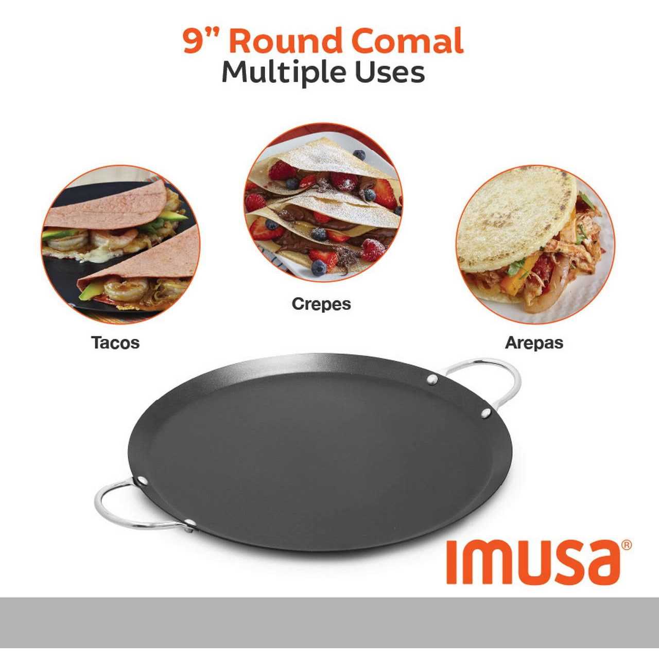 Imusa 9 Round Carbon Steel Comal with Metal Handles