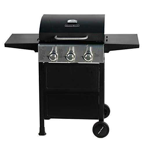 Master Cook 3 Burner BBQ Propane Gas Grill Stainless Steel 30,000 BTU Patio Garden Barbecue Grill with Two Foldable Shelves