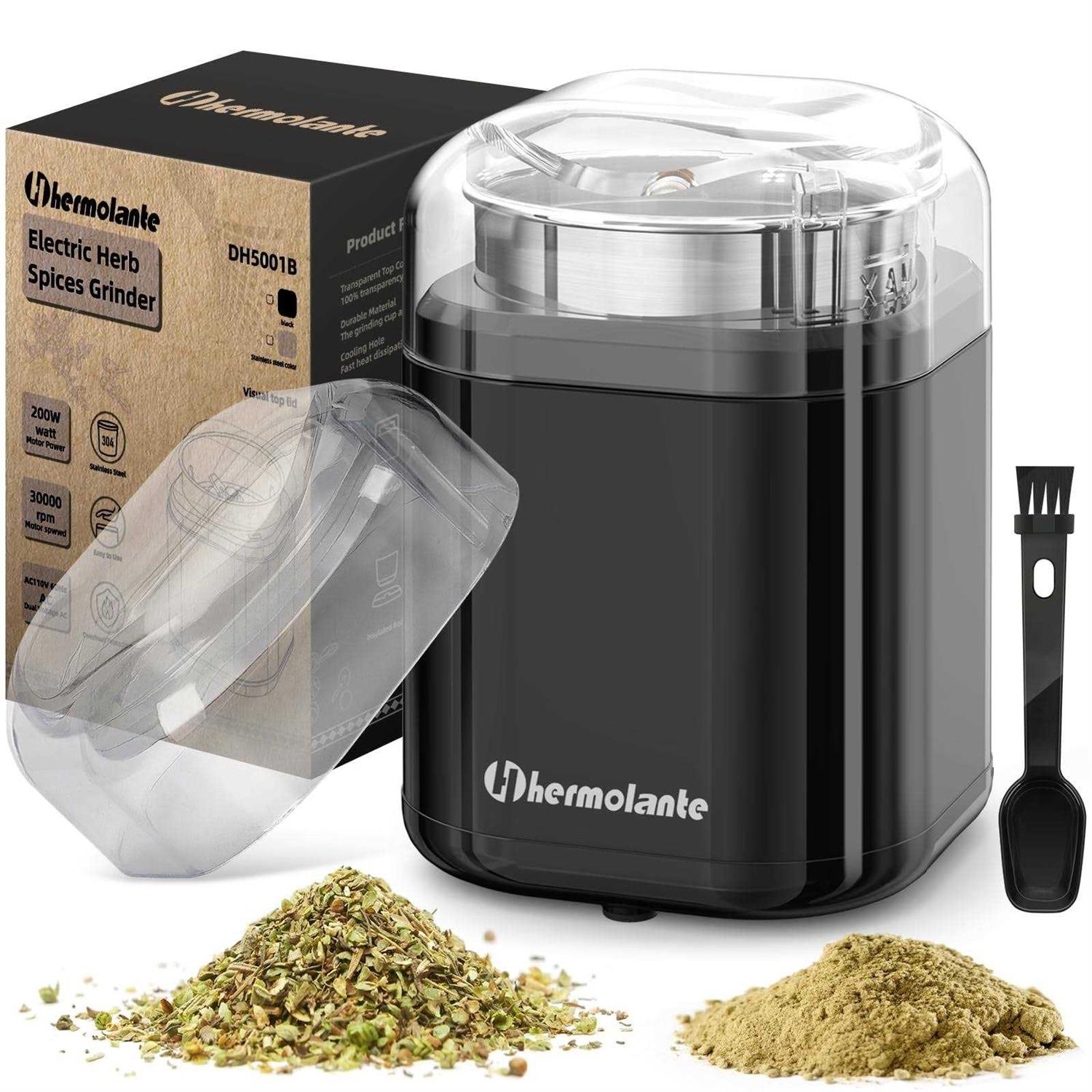 Hermolante Herb Grinder Spice Grinder, 200 w Herb Grinder with Stainless Steel Blade And Cleaning Brush