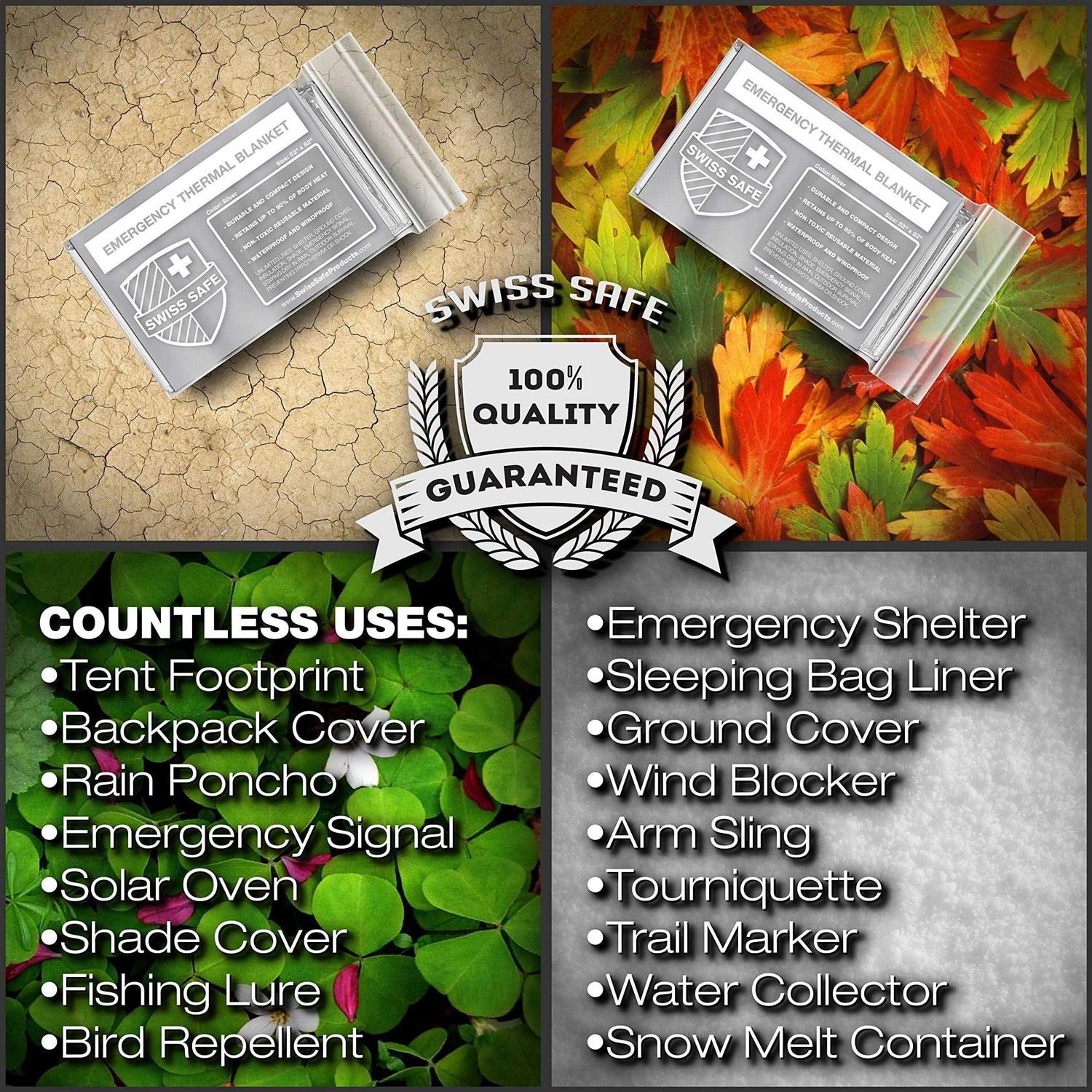 Swiss Safe Emergency Mylar Thermal Blankets Designed for NASA