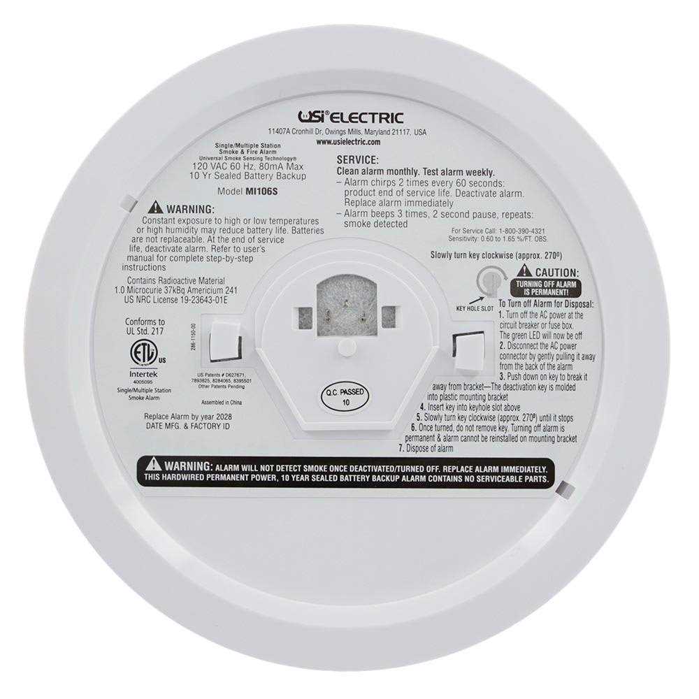 Universal Security Instruments Hardwired 2-in-1 Smoke and Fire Smart Alarm with 10-Year Sealed Battery Backup MI106S