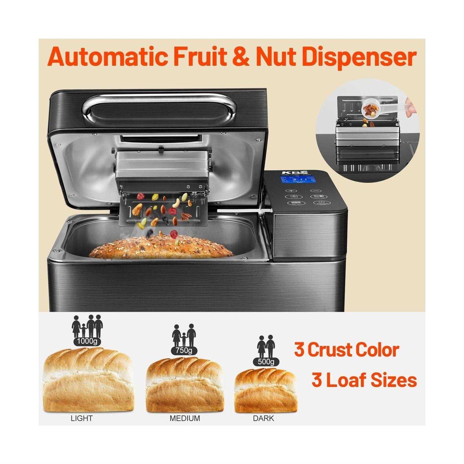KBS 17-in-1 Bread Maker-Dual Heaters 710W Machine Stainless Steel with Gluten-Free