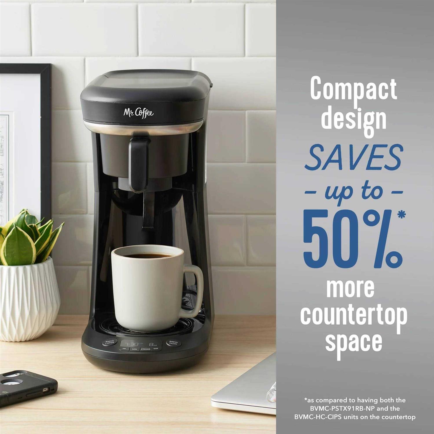 Mr. Coffee Space-Saving Combo 10-Cup Coffee Maker and Pod Single Serve Brewer