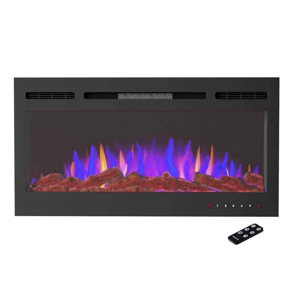5440 BTU 36 in. Electric Fireplace Wall-Mount or Recessed 3-Color LED Flame with Touchscreen and Remote