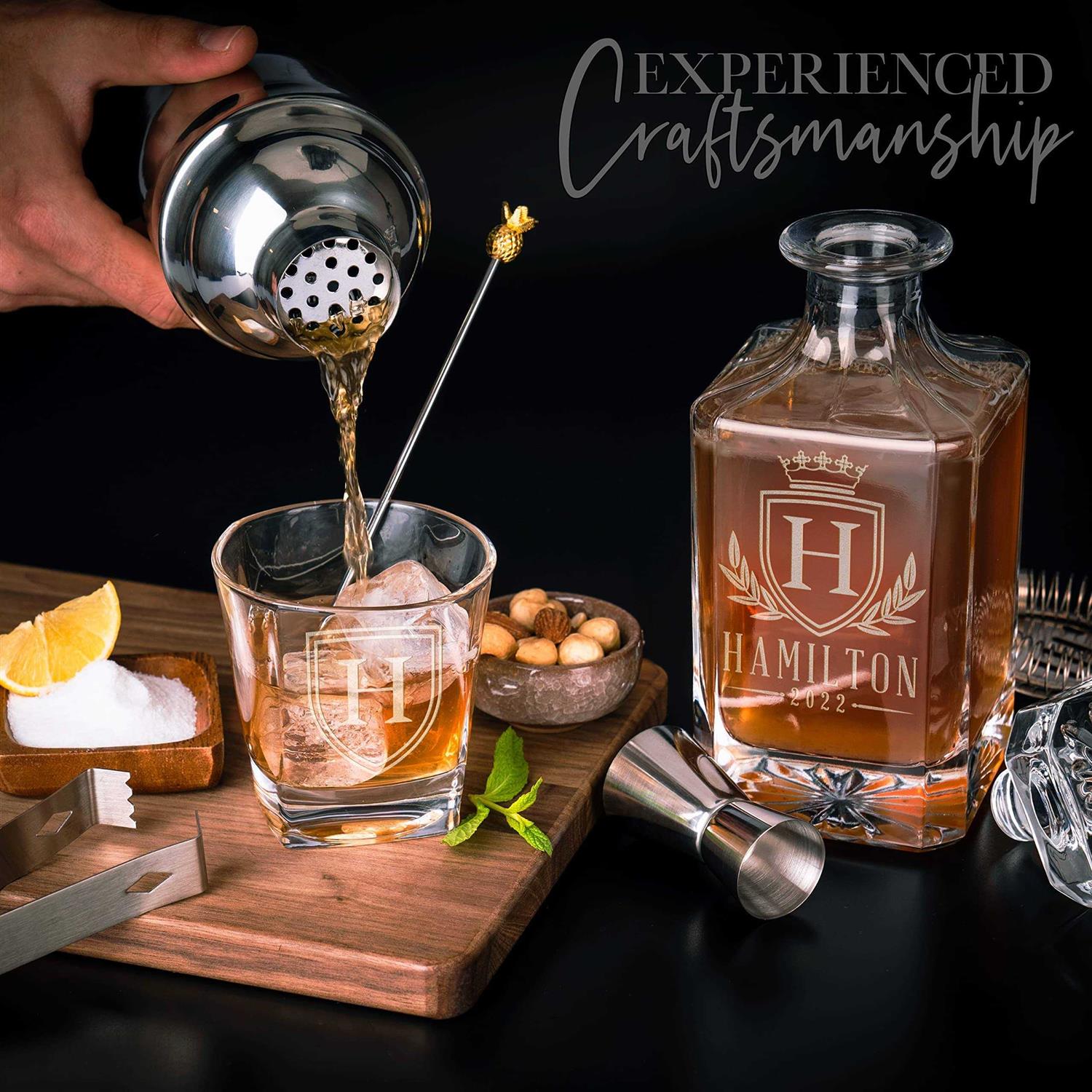 Personalized Whiskey Decanter Set 5 Design Options Custom Liquor 25 oz