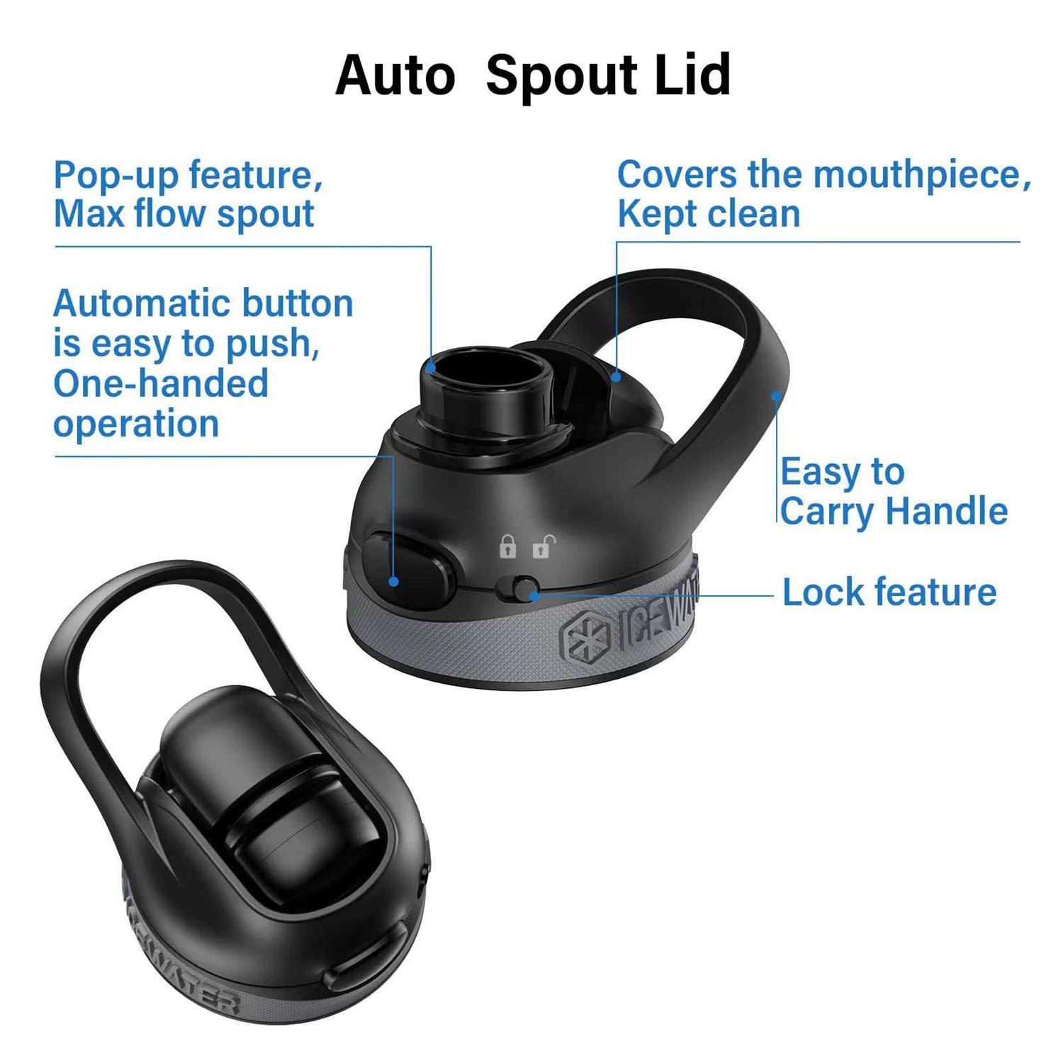 ICEWATER-40 oz Soft Auto Straw Lid Insulated Water Bottle With Straw