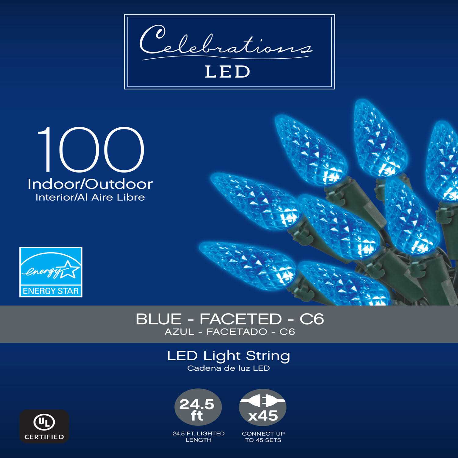 Celebrations Christmas Lights LED C6 100 ct String 24.75 ft