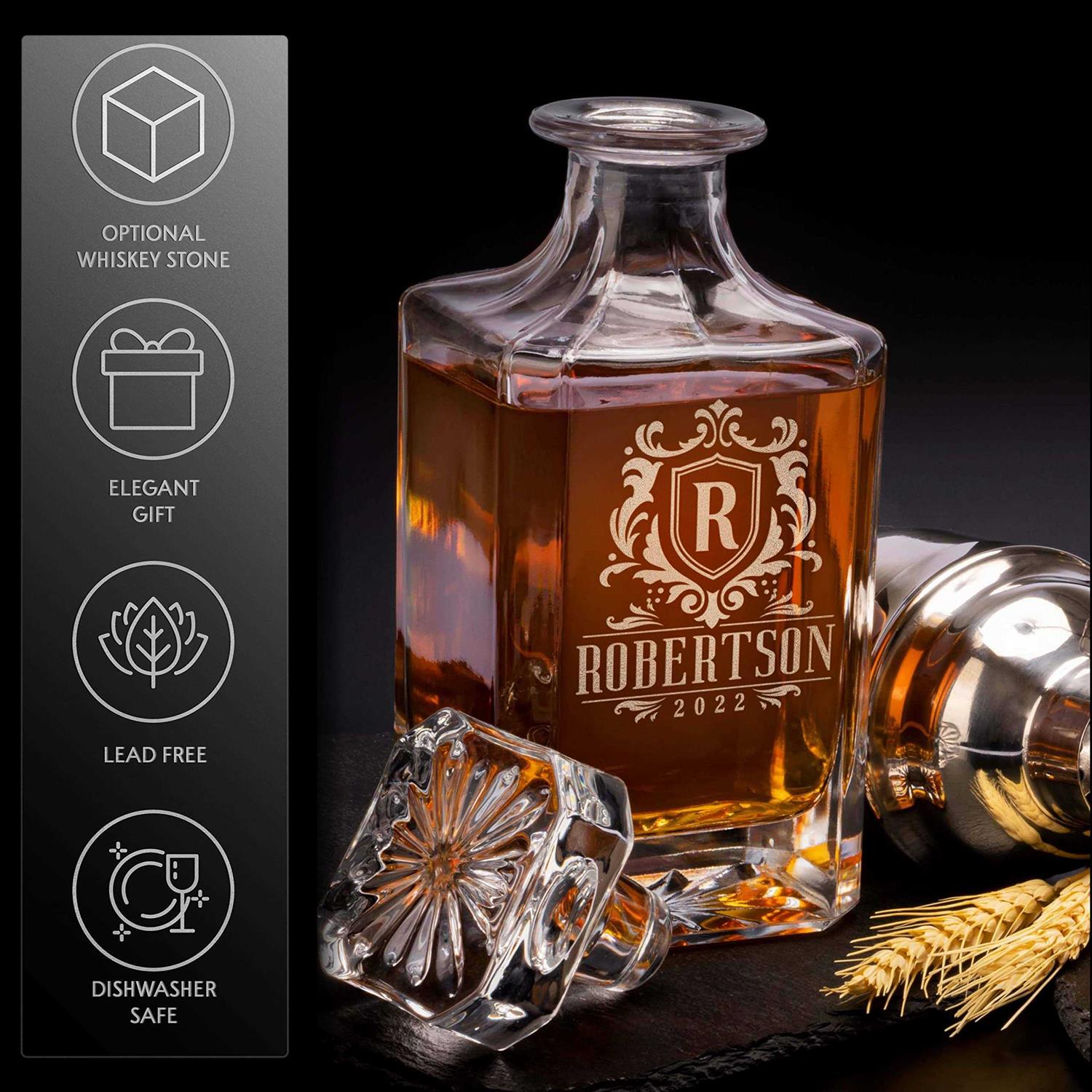 Personalized Whiskey Decanter Set 5 Design Options Custom Liquor 25 oz