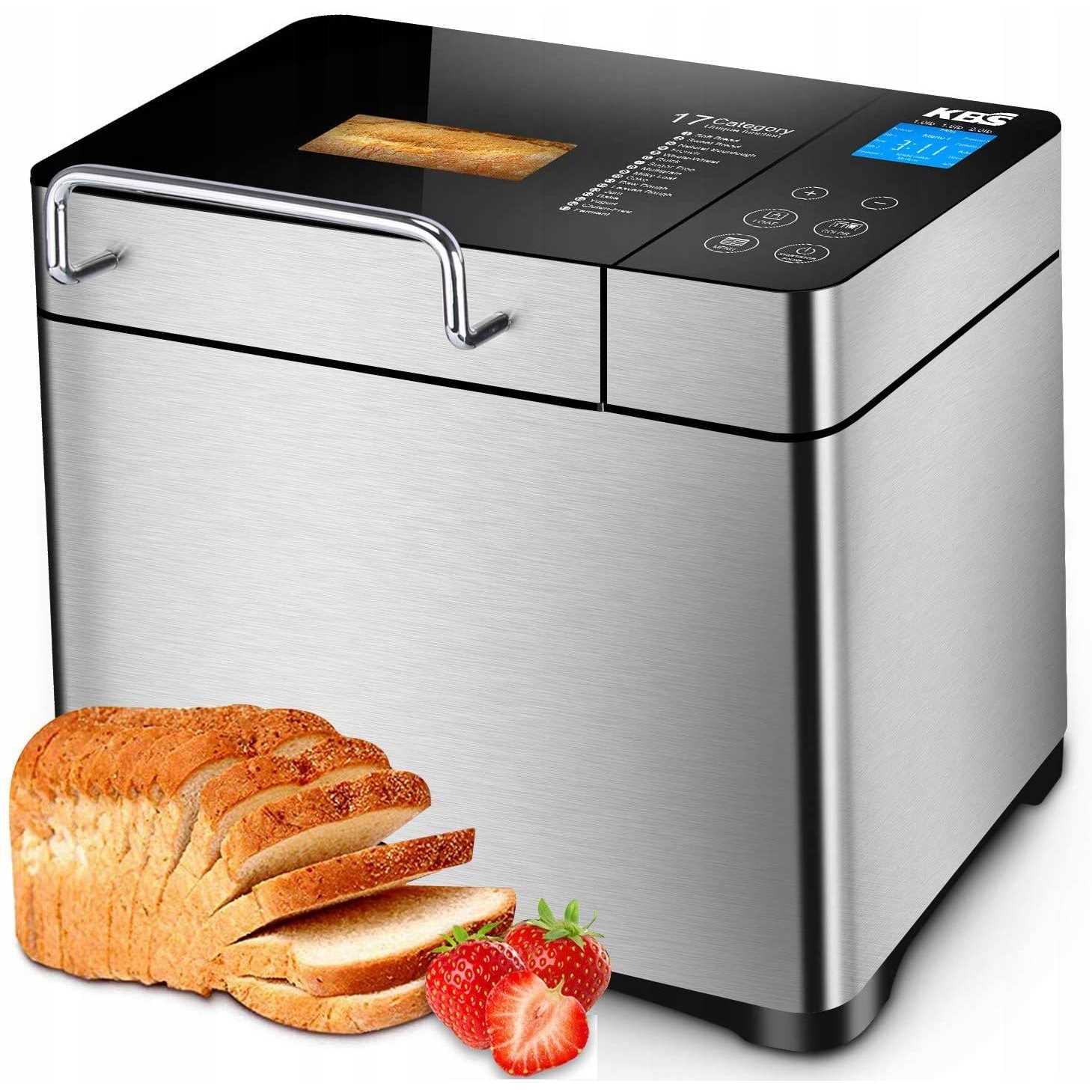 KBS Pro Stainless Steel Bread Machine 2LB 17-in-1 Programmable XL Bread Maker with Fruit Nut Dispenser