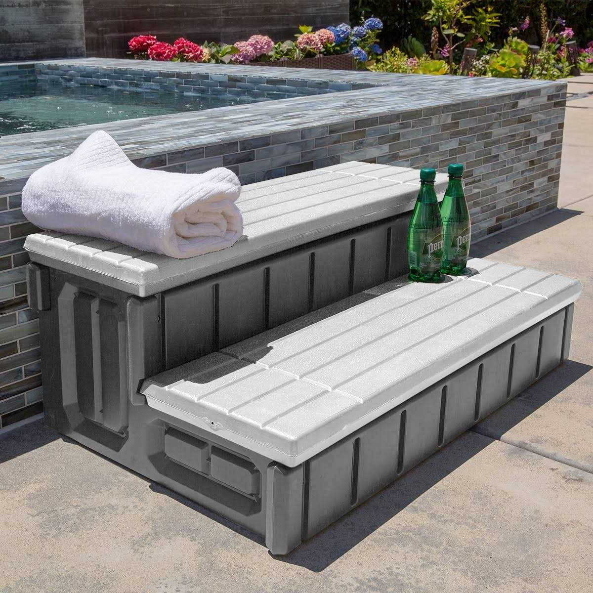 XtremepowerUS 36 Spa Step Hot Tub and Spa 2-Step Patio Deck Long Weather Resistant With Storage Compartment