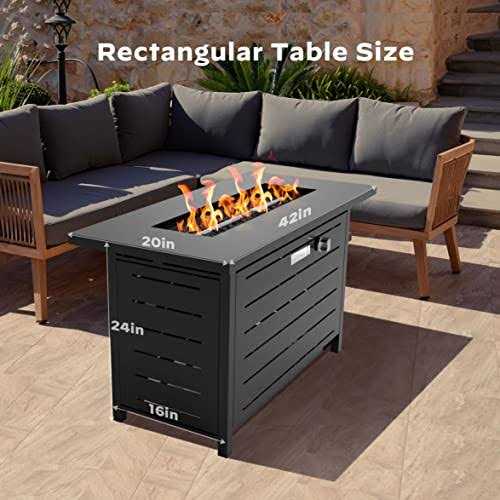 Ciays 42 Inch Gas Fire Pit Table, 60,000 BTU Propane Pits for Outside with Steel Lid and Lava Rock