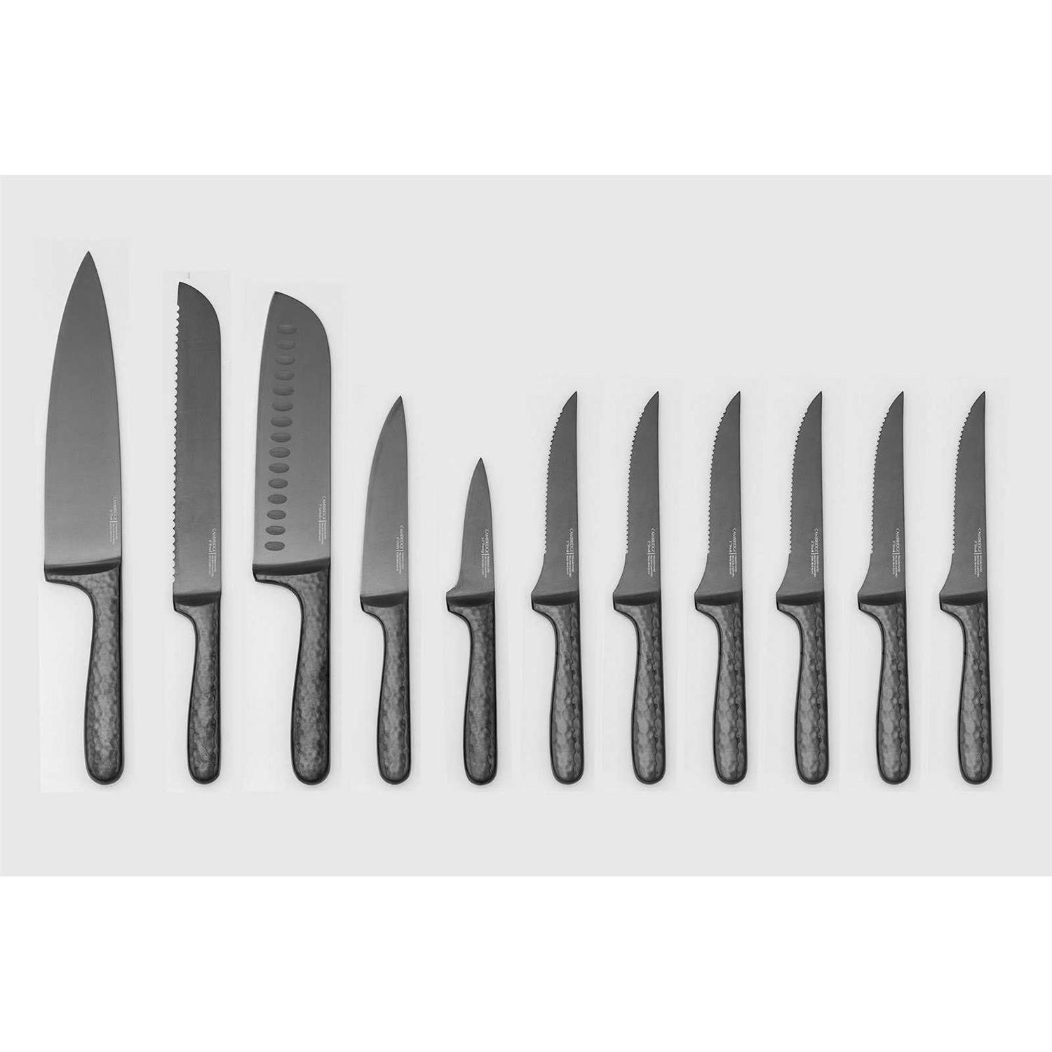 Cambridge Silversmiths Nero Hammered Titanium 12 Piece Cutlery Set with Block