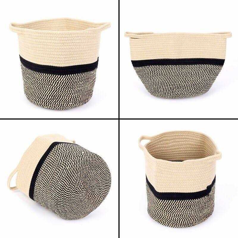 Storage Bins Cube Organizer Baskets, Plant Pot Cover Woven Planter Basket Laundry Basket with Handles Decor, As Shown