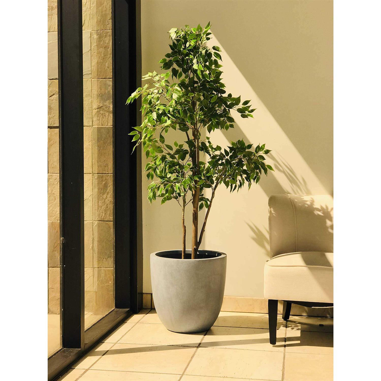 10 in. W Round Slate Gray Concrete/Fiberglass Indoor Outdoor Elegant Planter