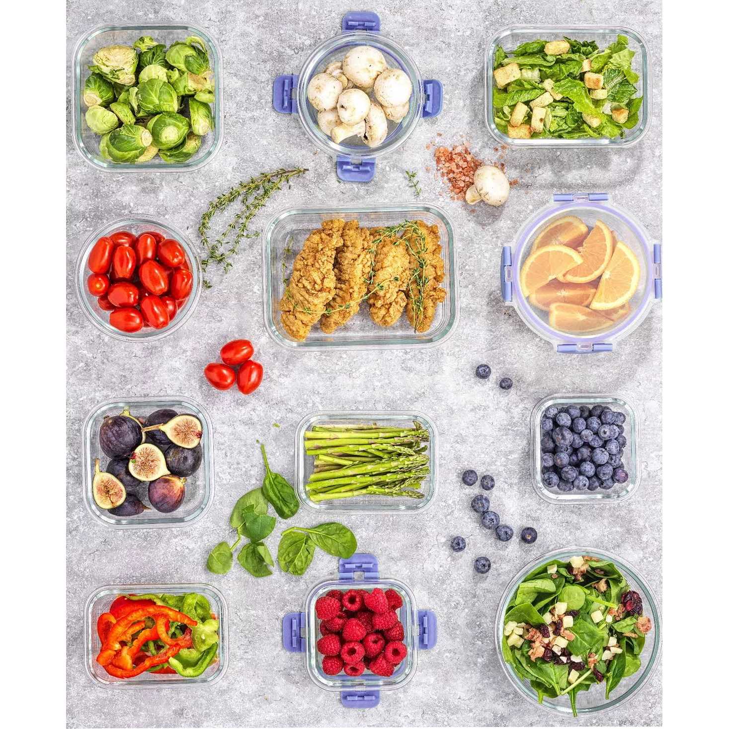 JoyJolt JoyFul 24-Piece Glass Storage Containers with Leakproof Lids Set