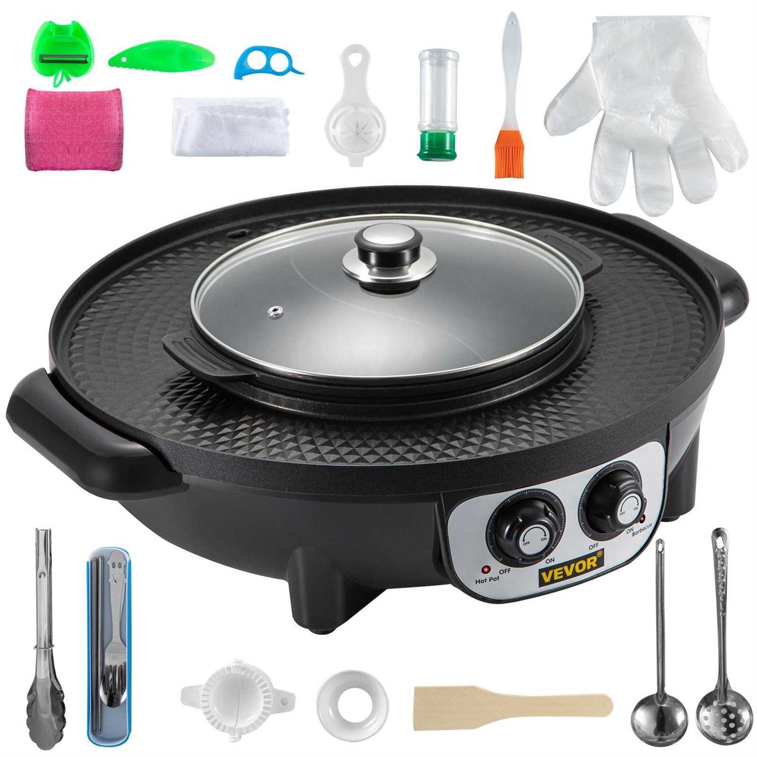 VEVOR 2 in 1 Electric Grill and Hot Pot, 2200W BBQ Pan Grill and Hot Pot