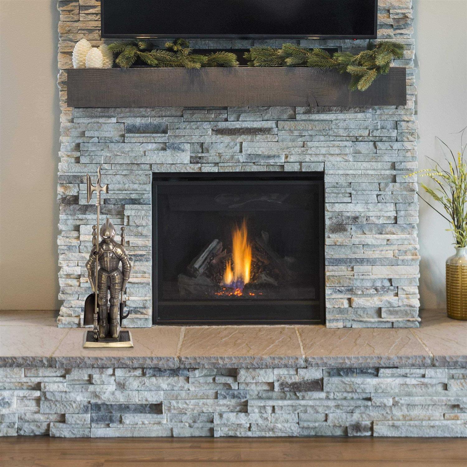 Lavish Home 3-piece Fireplace Set-Medieval Knight Cast Iron Statue Holds Heavy D