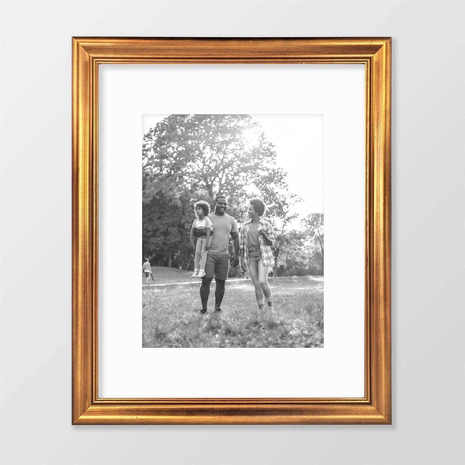 Threshold 11 x 14 Matted Wood Antique Wall Frame Brass