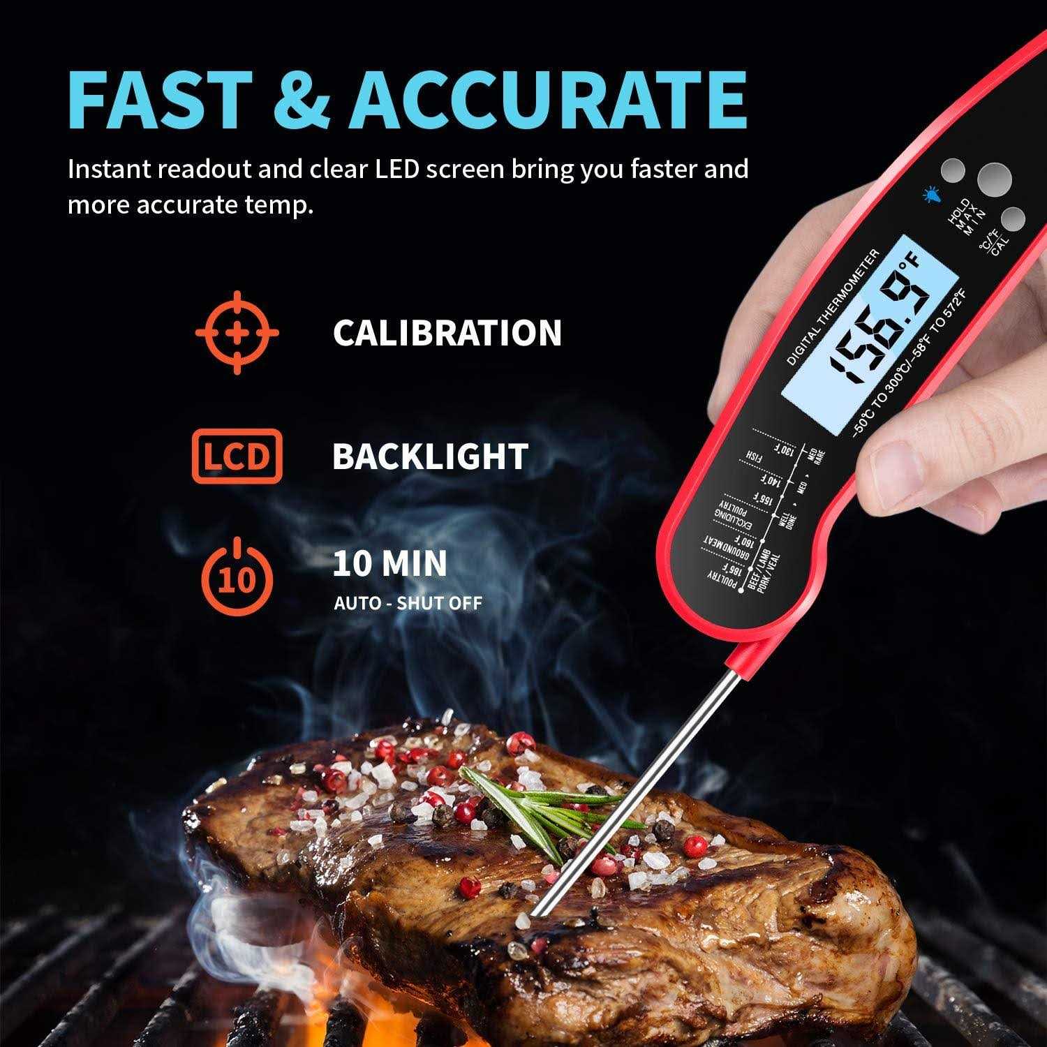 Smak Digital Instant Read Meat Thermometer Waterproof Kitchen Food Cooking Thermometer with Backlight LCD