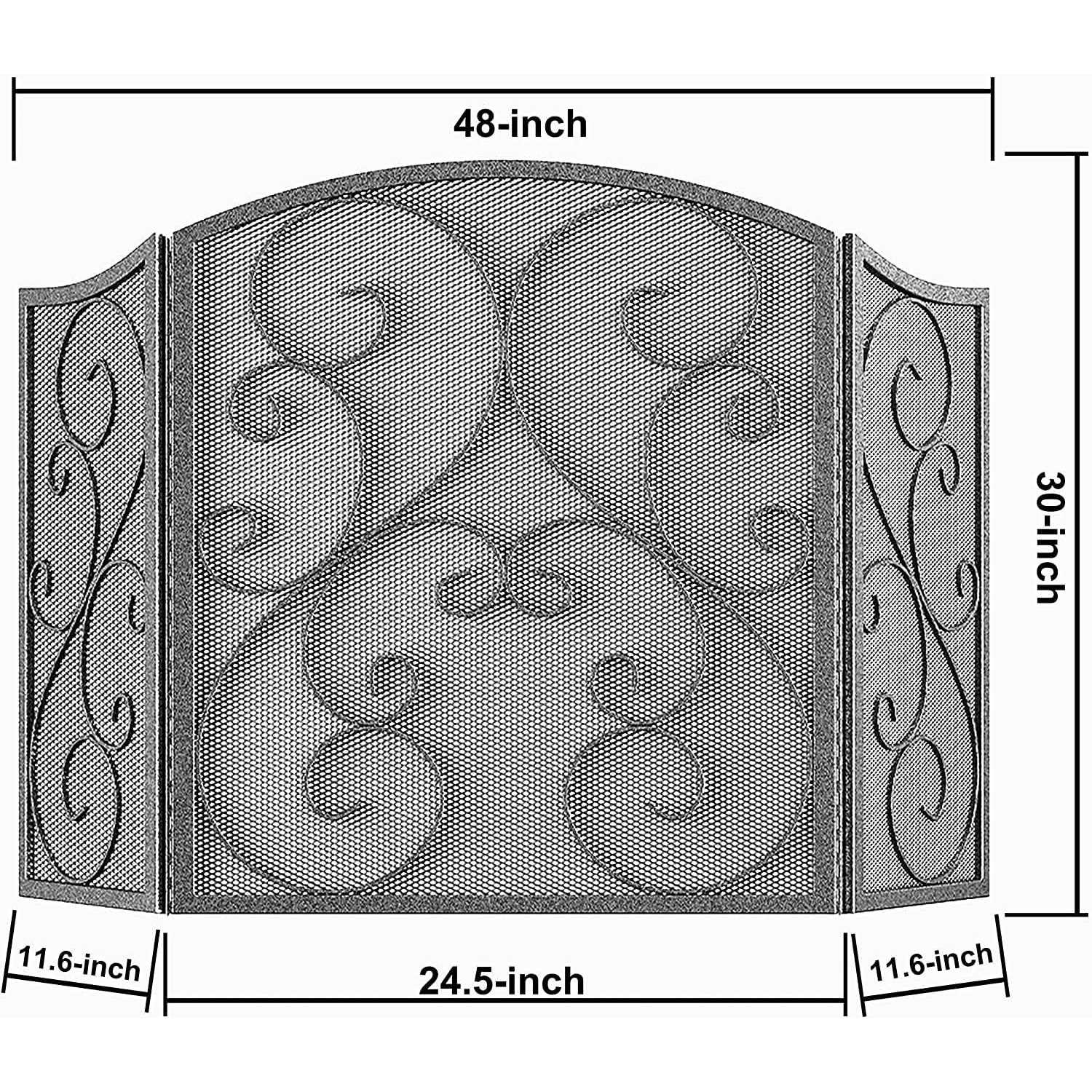 Fire Beauty Fireplace Screen 3 Panel Wrought Iron Black Metal 48 x30 Spark Guard Cover