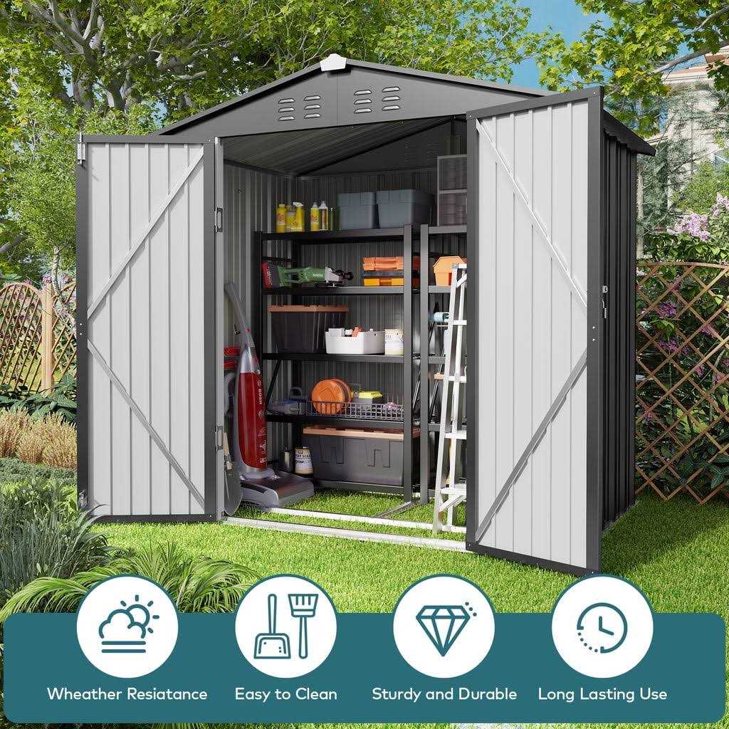 Aiho 6 x 4 FT Outdoor Storage Shed on Clearance with Metal Base Frame and Double Lockable Doors for Garden