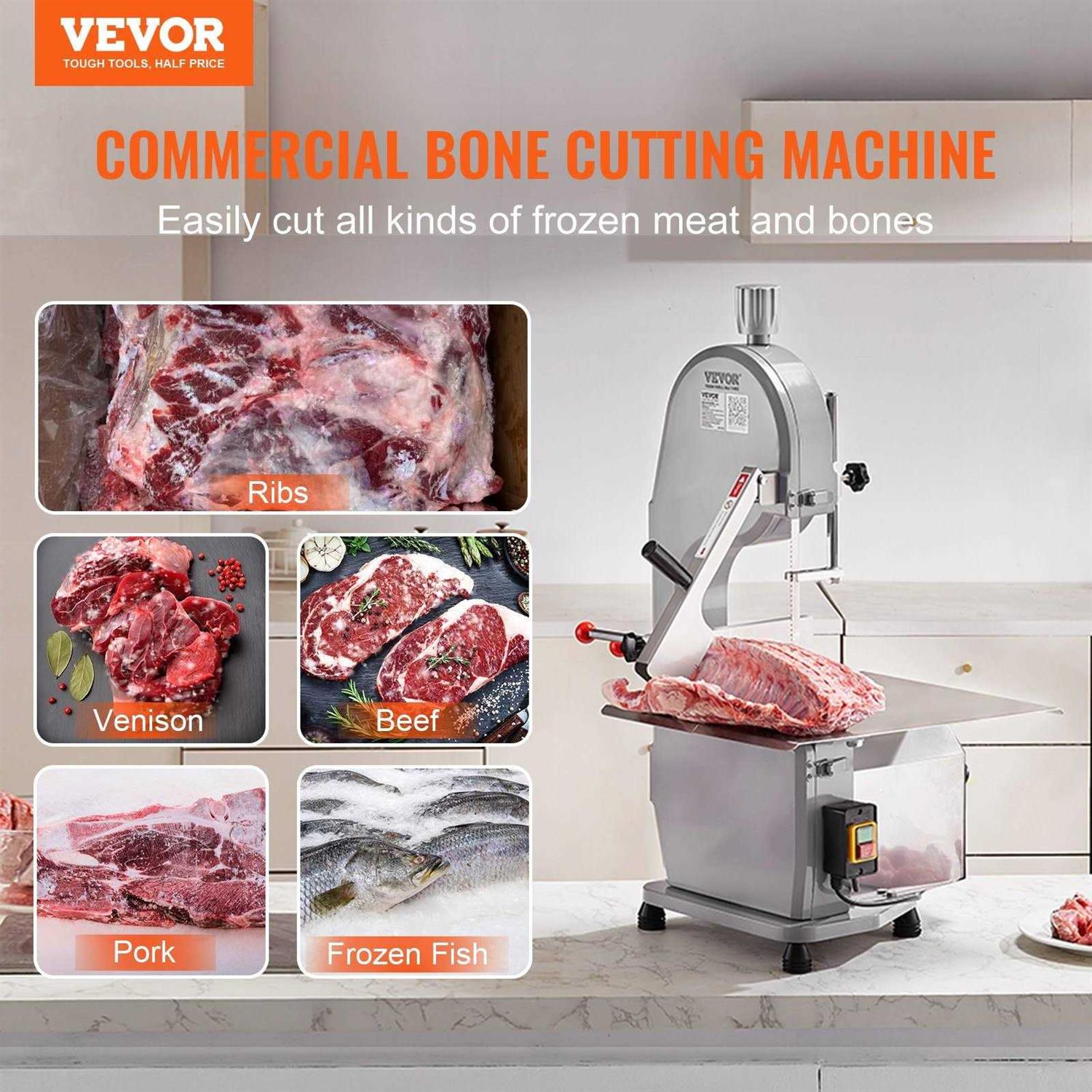 VEVOR Commercial Electric Meat Bandsaw 1500W Stainless Steel Countertop Bone Sawing Machine