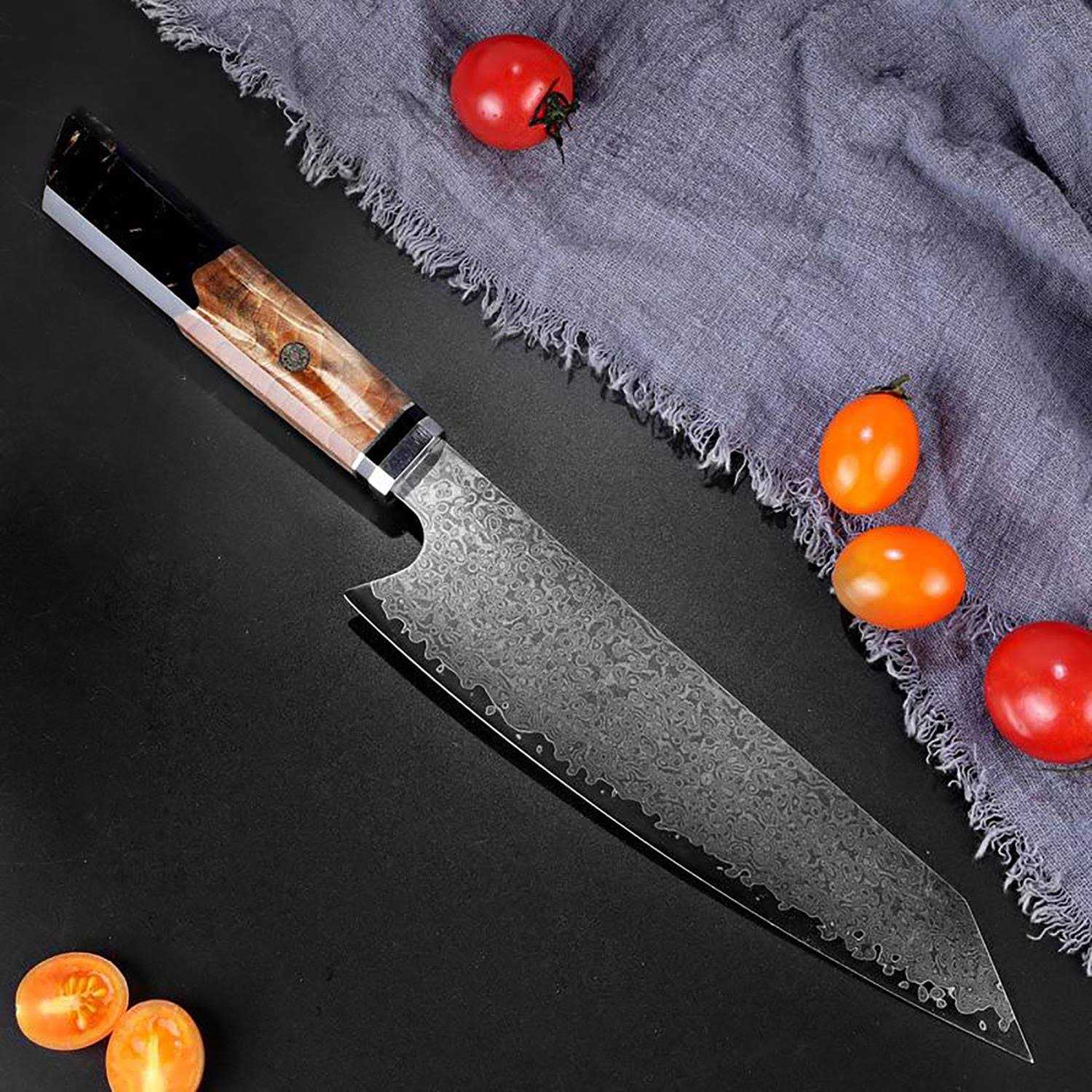 Seido Knives Knives 1-Piece Damascus Steel Japanese Chef Knife with A White Handle Handle EV-skdsksjpkn