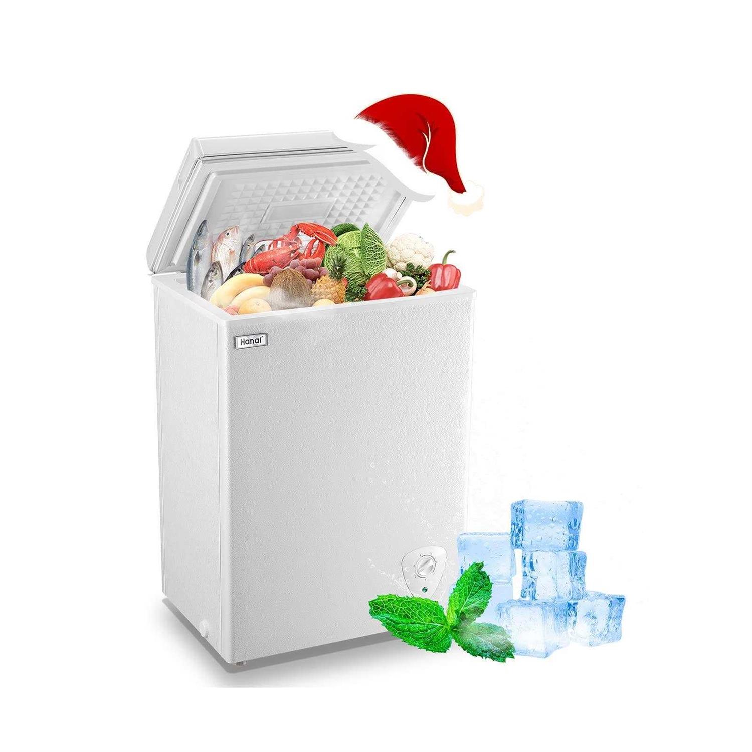 WANAI Chest Freezer 3.5 Cu.Ft Small Deep Freezer Top Door Mini Freezer with Removable Basket, Low Noise, 7 Adjustable Temperature and Energy Saving