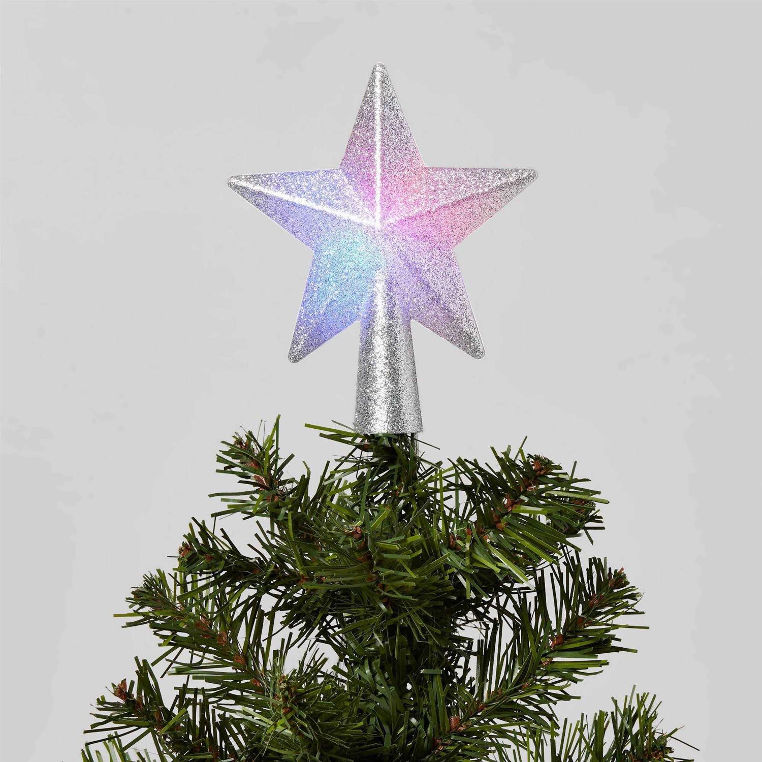 Wondershop Mini Star Christmas Tree Topper Silver Glitter Color Changing LED Lights with Battery Pack 26in Lead in Wire