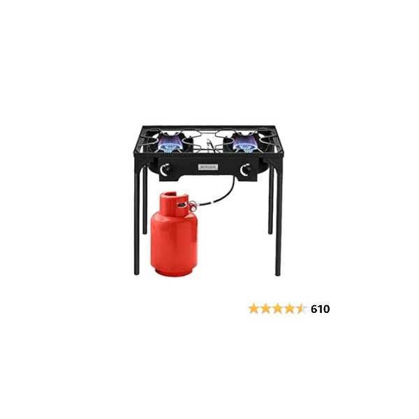 Rovsun 2 Burner Outdoor Propane Gas Stove 150,000 BTU High Pressure Stand Cooker Backyard Camping