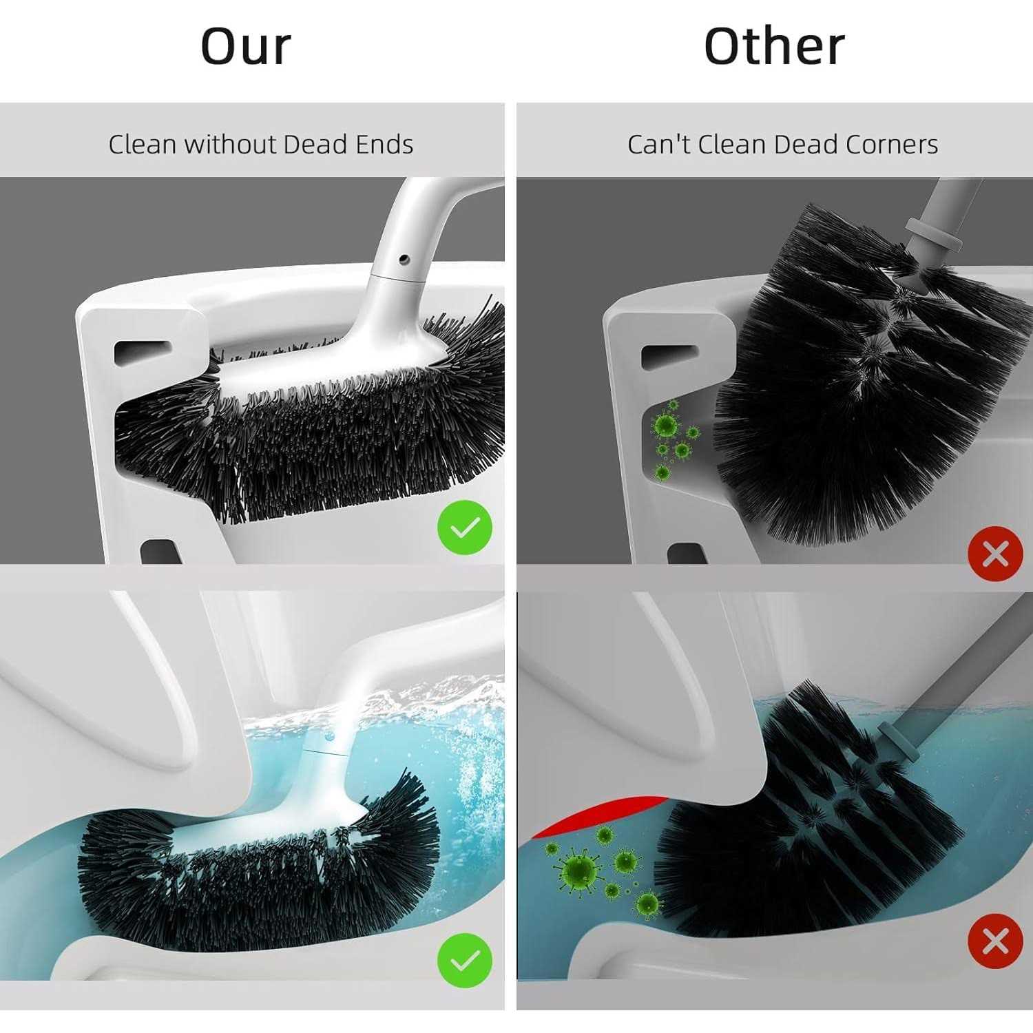 Toilet Bowl Brush Holder Set Bathroom Deep Cleaning Toilet Cleaner Scrubber Under Rim with Curved Bristle for Dead Corner Clean