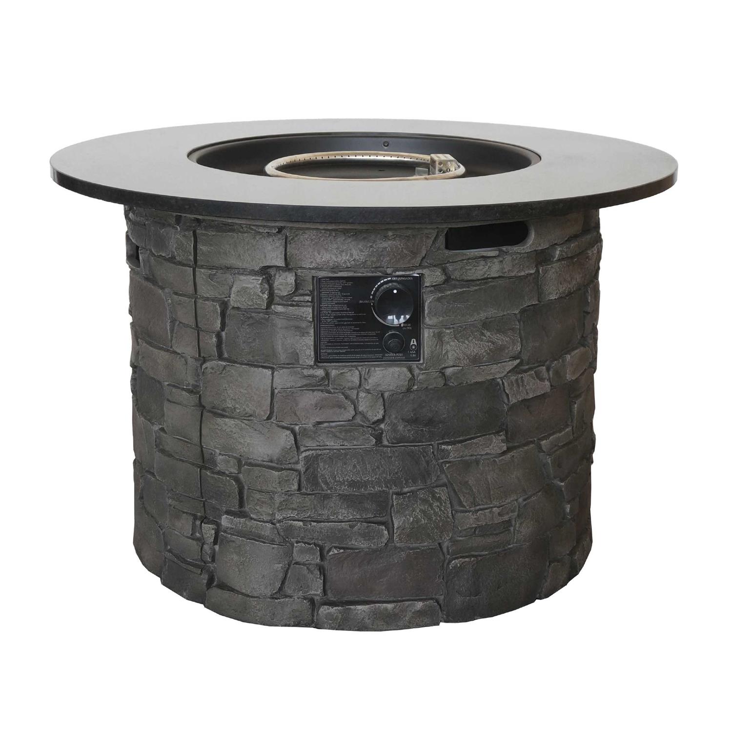 allen + roth Stacked stone Fire Pit Table 36.2-in W 50000-BTU Stacked Grey stone Portable Composite Propane Gas Fire Table