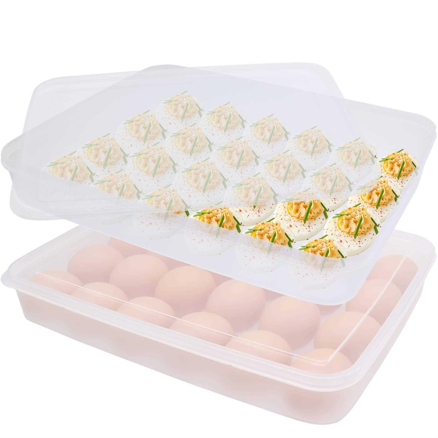 2 Pack Covered Egg Holder,Clear Egg Holder Storage Container,Stackable Plastic Refrigerator Egg Trays for Deviled Egg,Protect and Keep Fresh
