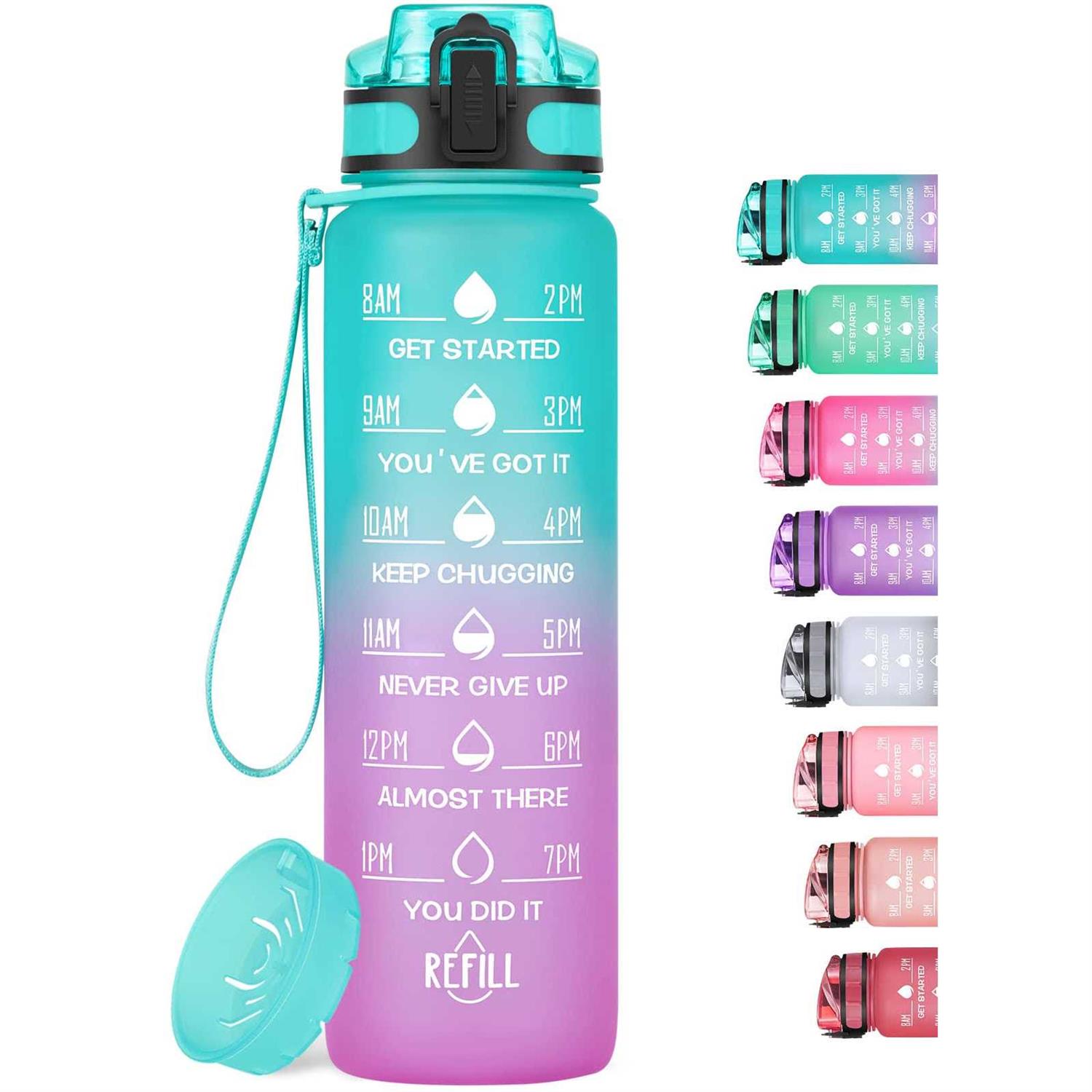 Meitagie 32oz Motivational Water Bottle with Time Marker Leak-proof BPA Free Bottle Strap