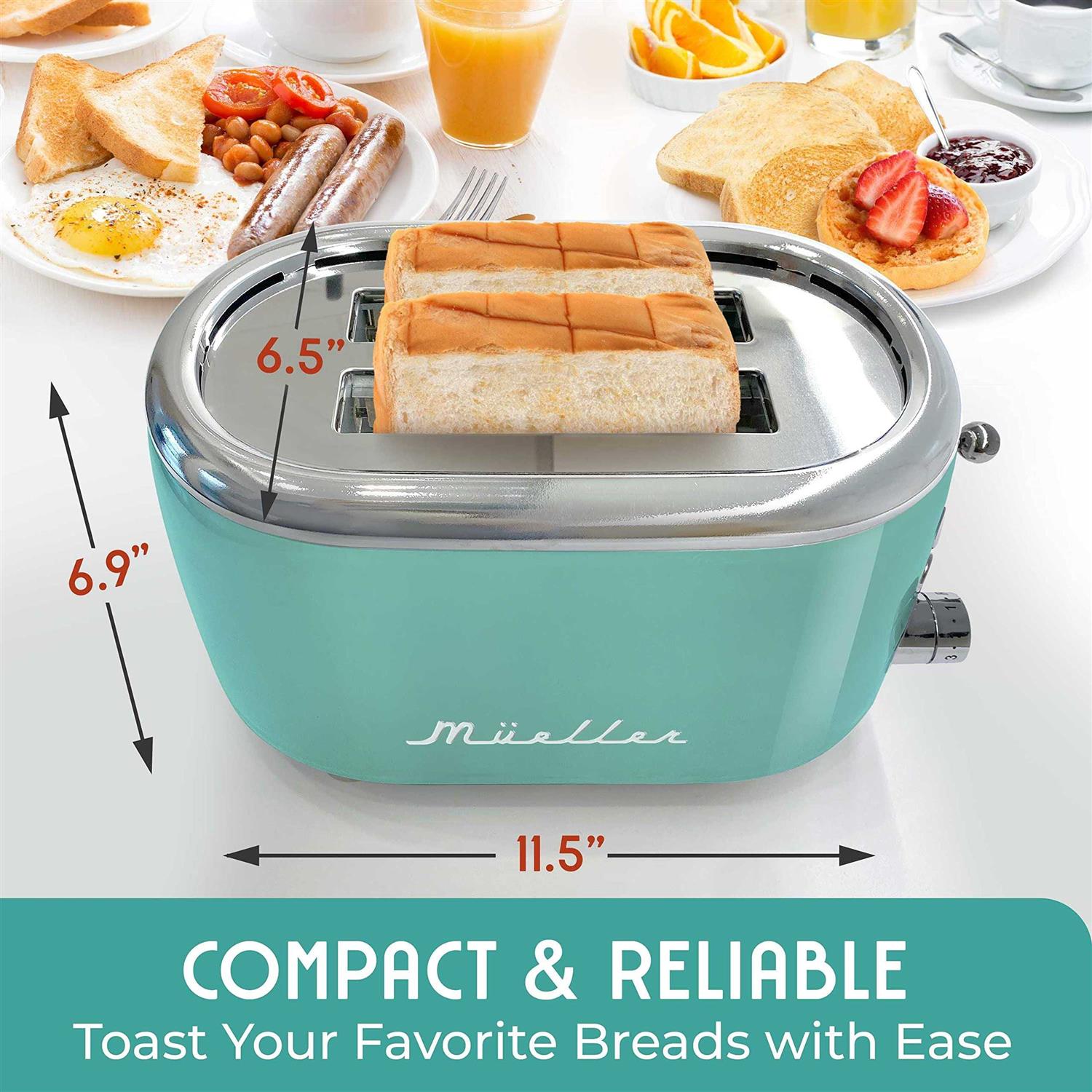 Mueller Retro Toaster 2 Slice with 7 Browning Levels and 3 Functions