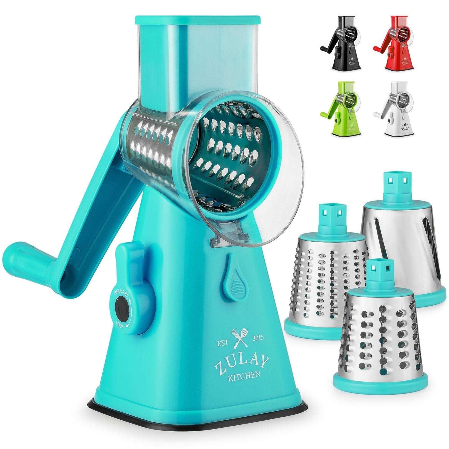 Zulay Kitchen Rotary Cheese Shredder Grater with 3 Replaceable Stainless Steel Drum Blades