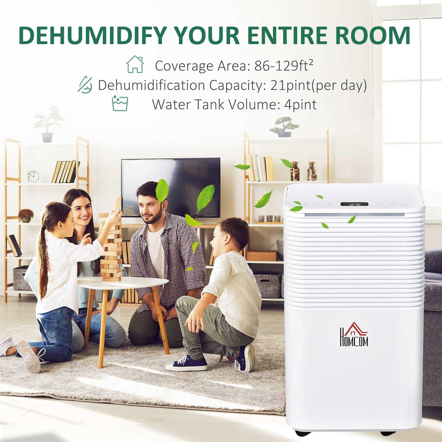 HOMCOM 1260 Sq. Ft Portable Electric Dehumidifiers with 3 Color Lights