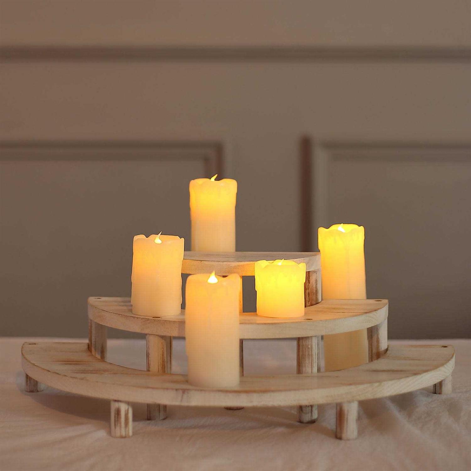 Efavormart Set Of 3 Rustic Whitewashed Wood 3-Tier Semicircle Dessert Pedestals