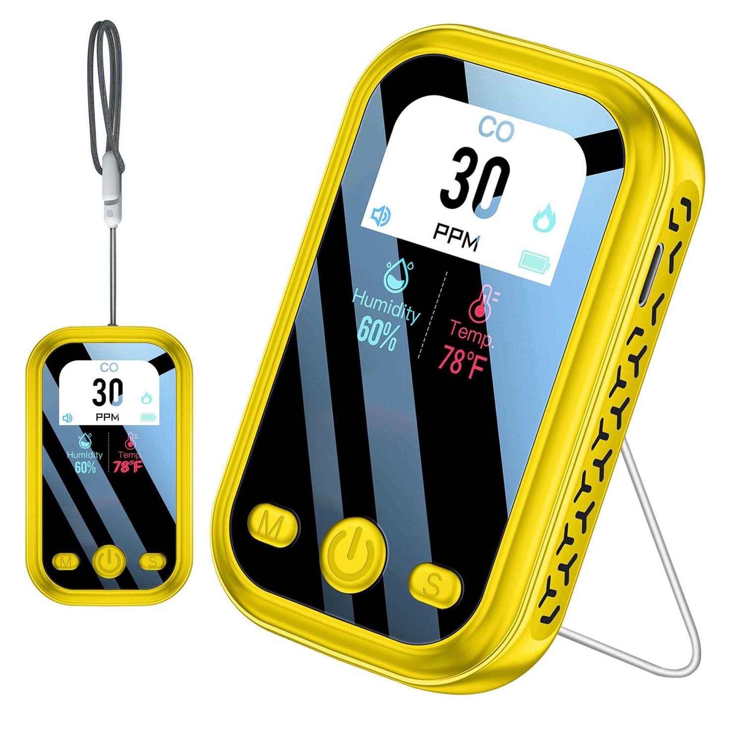 CEKKIENA Carbon Monoxide Detector Portable Mini Air Quality Monitor with Lanyard Smoke Alarm CO Gas Meter Temperature Humidity Sensor