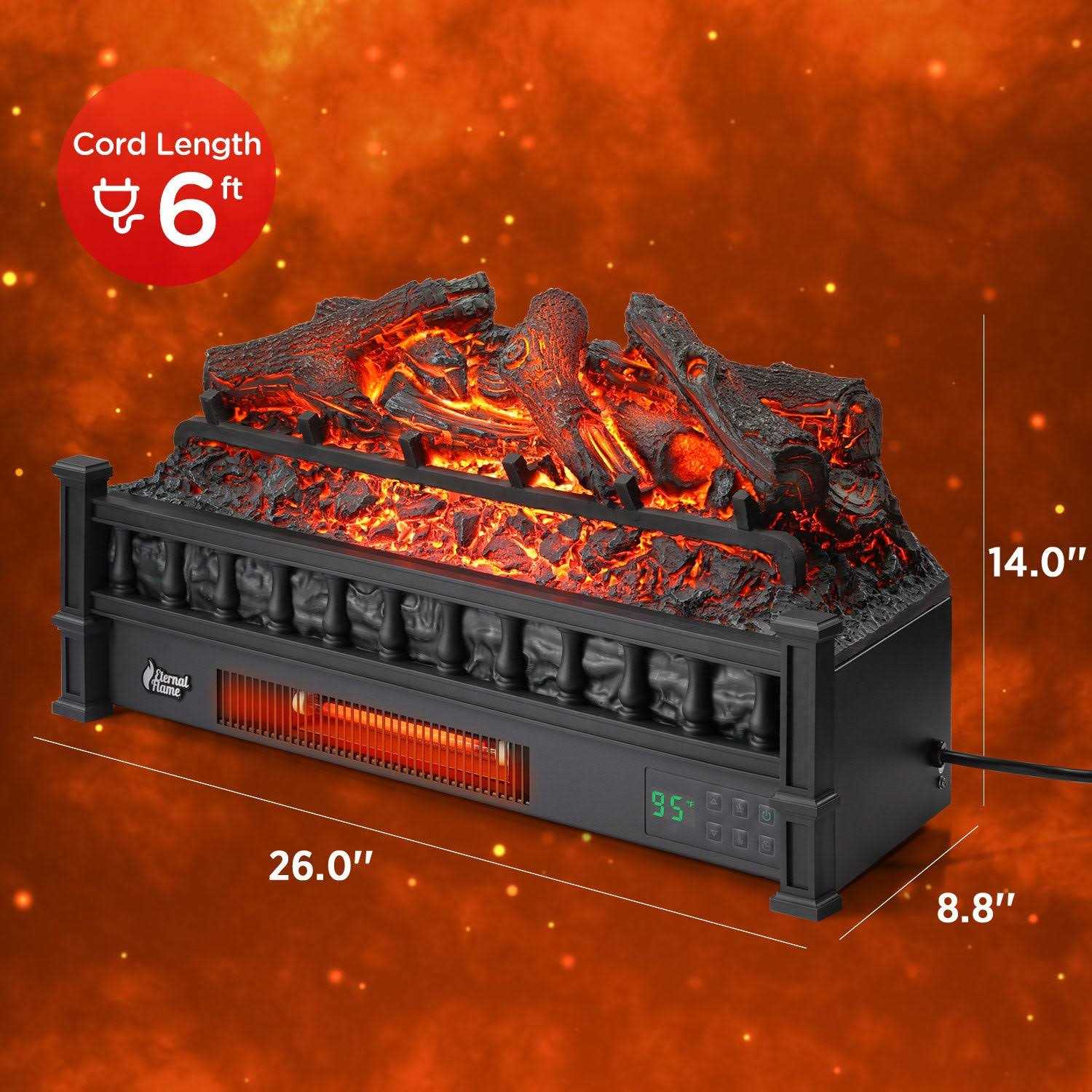 TURBRO Eternal Flame 26-Inch Infrared Quartz Electric Fireplace Log Heater