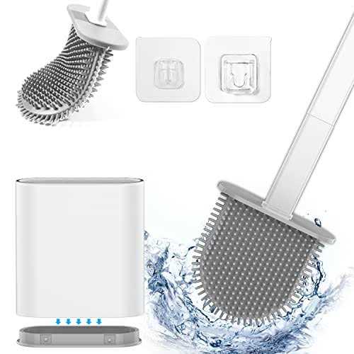 Lm Bodycare 2 Pack Silicone Toilet Brush Toilet Cleaning System Wall Toilet Wand Long Handle Soft Silicone Bristle Clean Toilet Corner Easily