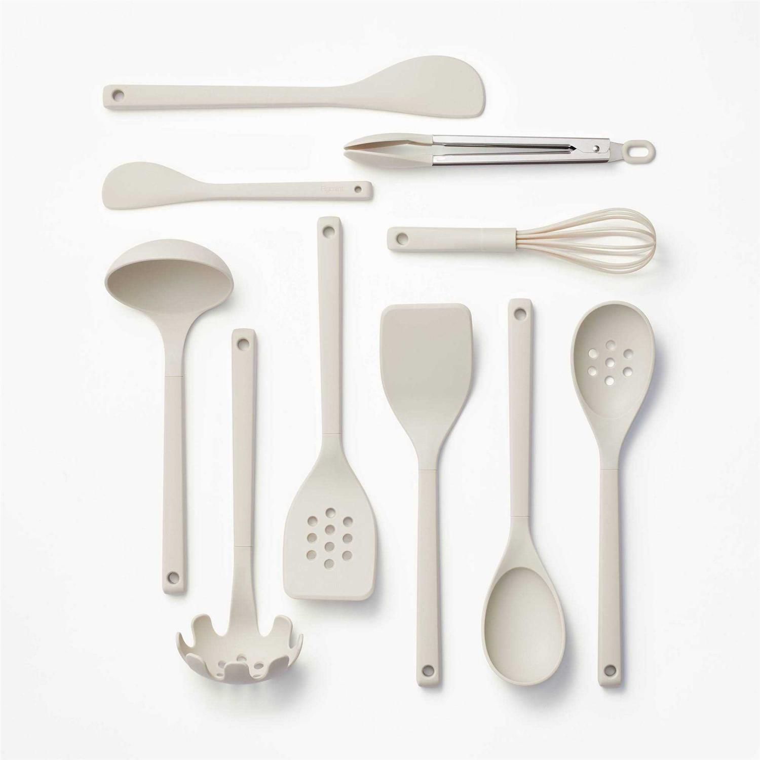 Figmint 10pc Soft Grip Nylon Kitchen Utensil Set Gray