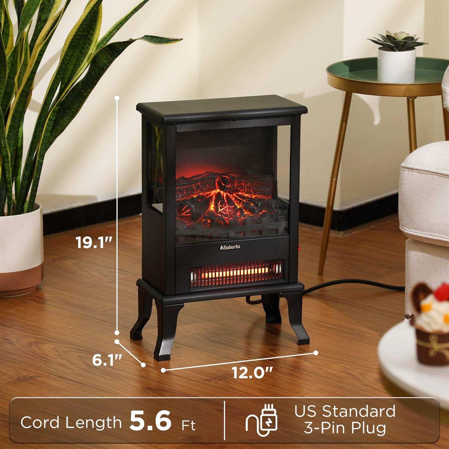 TURBRO Suburbs TS17Q Infrared Electric Fireplace Stove 19 Freestanding Stove Heater with 3-Sided View