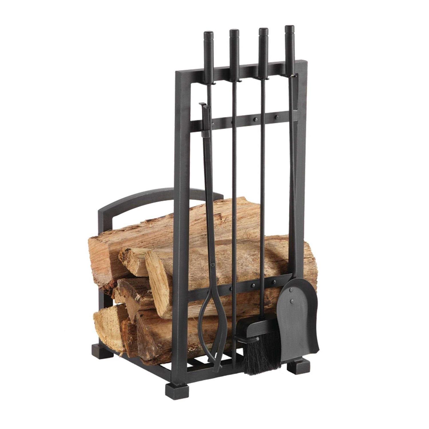 Pleasant Hearth Harper Log Holder with Fireplace Tools Set