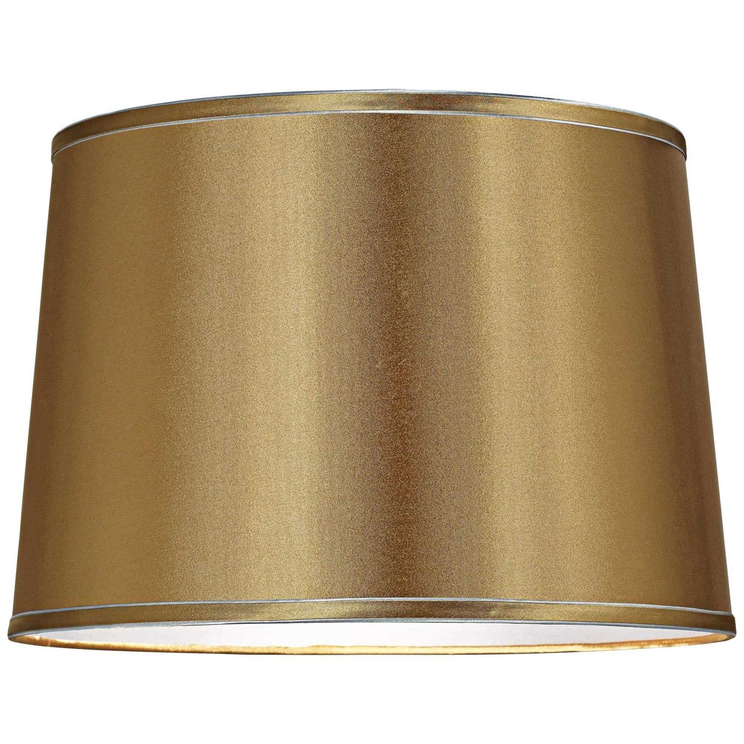Springcrest Set of 2 Drum Lamp Shades Satin Gold Medium 14 Top x 16 Bottom x 11 High Spider with Replacement Harp and Finial Fitting