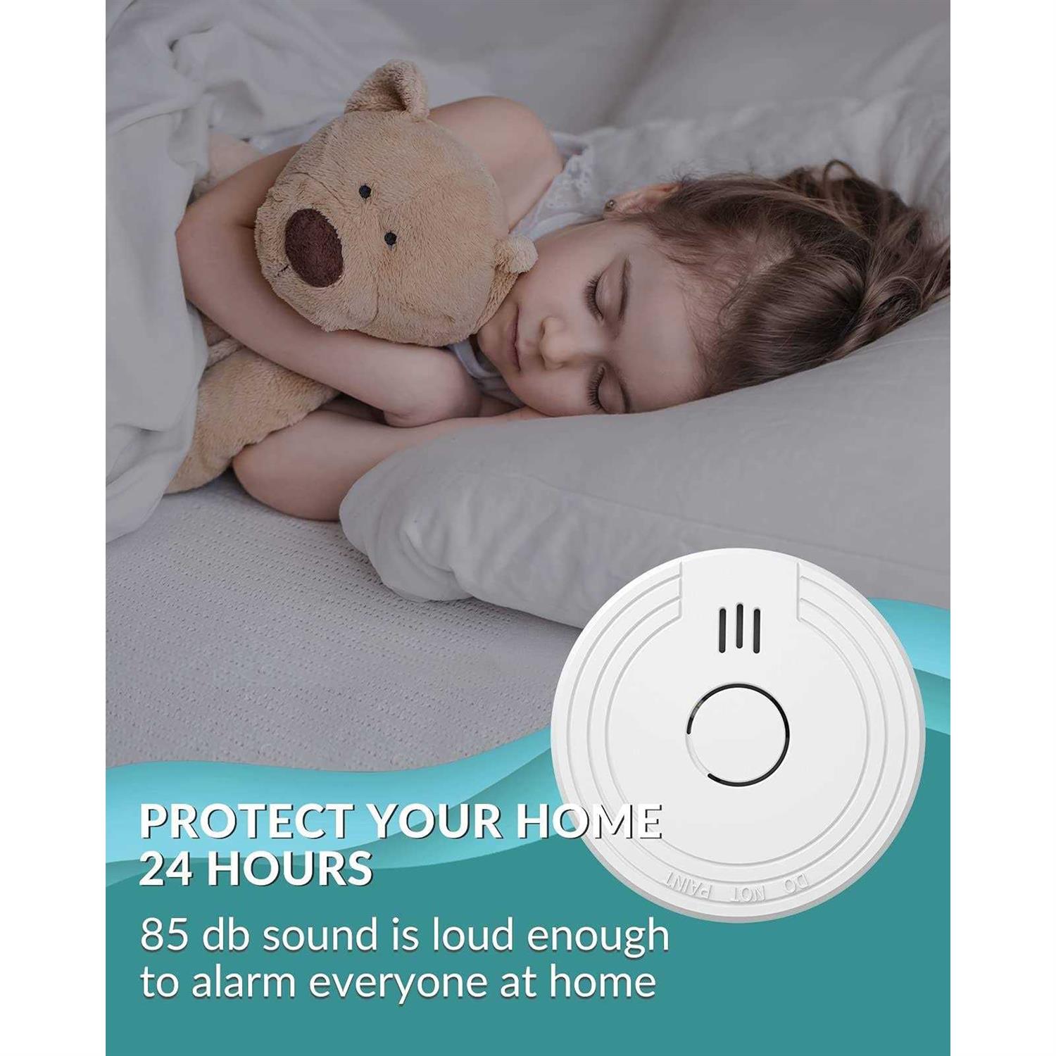 Ecoey Smoke Alarm Fire Detector, Battery Photoelectric Smoke Detector with Test Button and Low Battery Signal