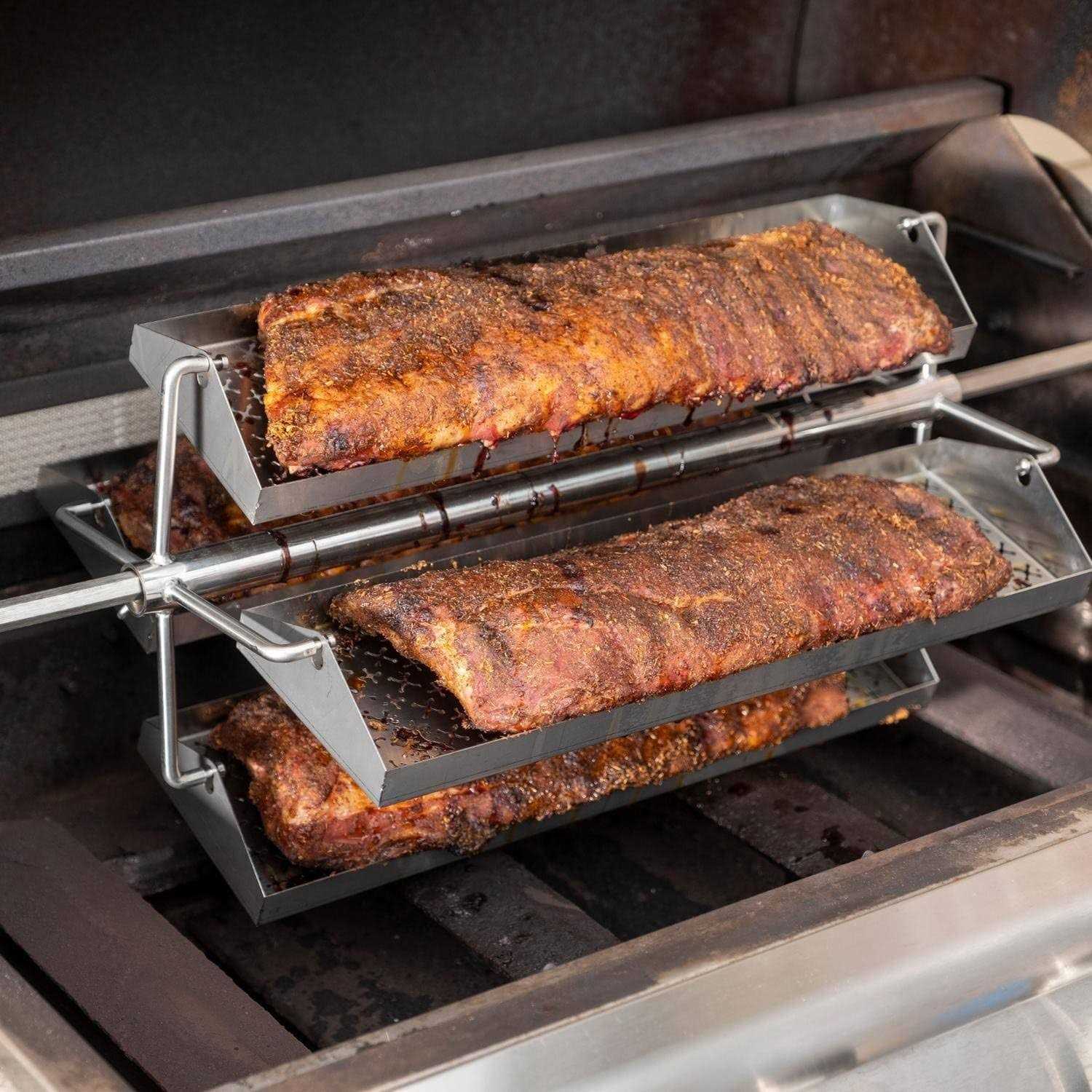 BBQGuys Signature Rib Rotisserie Rotating BBQ Grill Trays