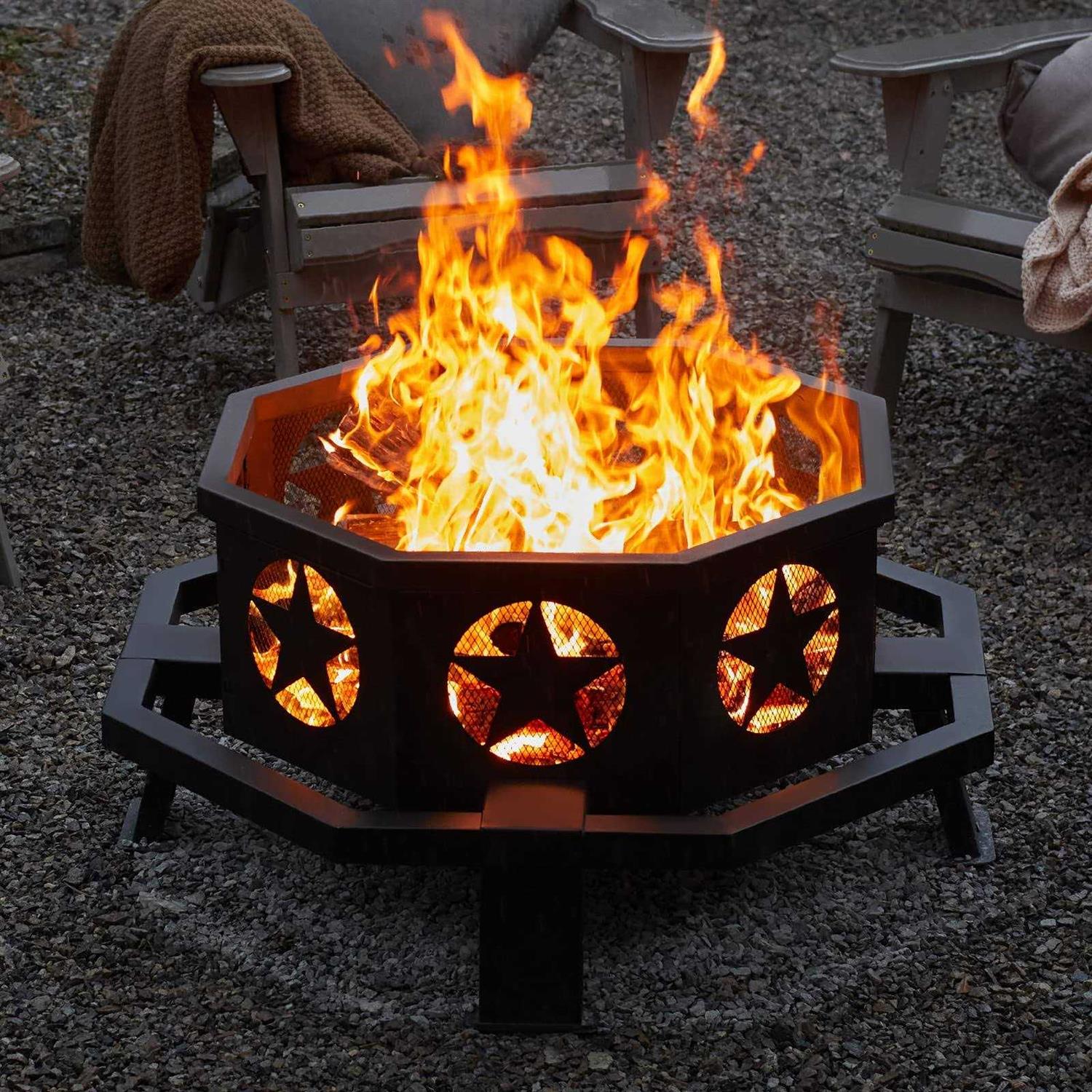 PaPaJet 35 Inch Outdoor Fire Pits Octagonal Wood Burning Fire Pit