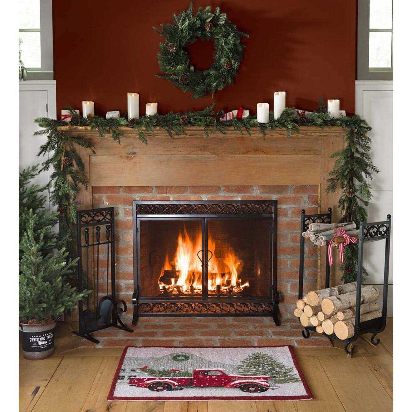 Plow & Hearth Small Cast Iron Scrollwork Fireplace Fire Screen with Doors